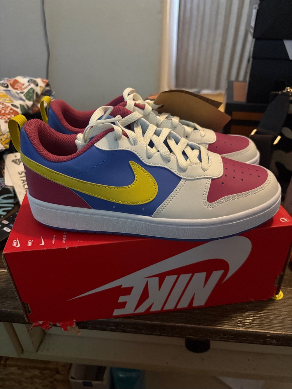 Nike Kids Low-Top Sneakers in Pink, Blue & Yellow